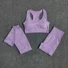 Mulheres Set Yoga Workout Sports Bra Top Curto camiseta manga curta Seamless 3pcs cintura alta ternos de ginásio shorts de ginástica roupa desportiva