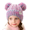 Cute Double Fur Ball Hats Baby Girls Knit Cap Kid Crochet Pom Pom Beanies Hat Children Knit Outdoor Caps Kids Accessories 13 Colors