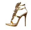 Hot koop-goud bladeren sandalen rinestones vrouwen pompen dunne hoge hakken gladiator sandalen charmante dame mode schoenen voor feest