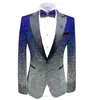 Royal Blue Silver Men's Suit Fashion Jacket Blazer Prom Party Dinner Tuxedo Performance Jacket voor podium Wedding Shiny Costume