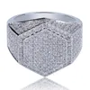 Hip Hop Fashion Hexagon Ring Copper Gold Silver Color Plated Iced Out Micro Pave Pavove CARMO CHIRMO DE ZIRM