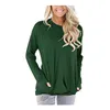 Vrouwen Ronde Kraag Lange Mouw T-shirt Vrouwelijke Pocket Decoratie T-shirts Losse Casual Tees Slanke Tuniek Tops met Zakken GGA2532