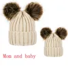 Infant Kids Knitted Wool Hats Faux Fur Ball Pom Poms Crochet Caps Winter Warm Mom And Baby Parenting Beanie Cap DHL