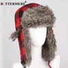 BUTTERMERE Cappelli invernali per uomo Bomber cappello di pelliccia rosso caldo berretto paraorecchie antivento donna scozzese spesso cappello russo Ushanka nero blu Y200110