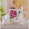 Osso china copa casal criativo canecas com tampa colher colher copo de cerâmica caneca de leite 410 ML bonito presente