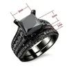 Fashion Big Square Zircon Ring Set Vintage Black Couple Bague Titane Bijoux de bijoux pour femmes Cadeaux d'anniversaire 8070957