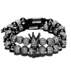 2pcs set Luxury Crown Charm Men Bracelets 8mm Micro Pave CZ Round Braided Macrame Bracelet Pulseira Feminina Handmade Jewelry Wome291H