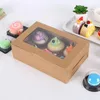 Brot Box Kraft Papier Cupcake Box Bäckerei Kuchen Behälter Mit Einsatz Display Fenster Dessert Lagerung Boxen Party Geschenk Fall