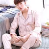 2020 Pajama 남자 봄 가을 긴 소매 얼음 실크 나이트웨어 정장 남성 청소년 얇은 대형 잠옷 순수한 컬러 홈 드레스