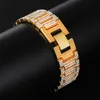 Hip Hop Full Pthinestones Iced Out Bling Gold Silver Watch Band Band Chain Bracelets Bangles for Men Rapper Jewelry279s