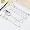 6pcs Stainless Steel Flatware Kits Outdoor Travel Portable Cutlery Sets With Straws Chopsticks Fork Scoop Tableware Dinnerware Set BC BH2756