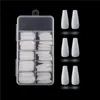 100st / låda Fake Nail Artificial Long Ballerina Clear / Natural / Vit False Coffin Nails Art Tips Full Cover Manicure + Smycken Box