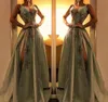 2019 Billiga Olive Green Aftonklänning Sexig Dubai Deep V Neck Split Holiday Women Wear Formal Party Prom Gown Custom Made Plus Size