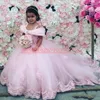 Princesse Rose Dentelle Tulle Fleur Filles Robes Train 2020 Filles D'anniversaire Robes Formelles Première Communion Robes Enfants Tutu Pageant Pour Le Mariage