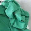 2020 Wiosna Elegancki Styl Styl Krótka bluzka Jesień Wiosna Wakacyjna Plaża Green Blusas Turn Down Collar Puff Długi Rękaw Koszula