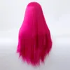 Milieu Partie Perruque Attachée À La Main Rose Rouge Couleur Droite Cheveux Résistant À La Chaleur Cosplay Drag Queen Glueless Synthétique Avant de Lacet Perruques Y190717