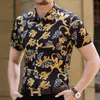 Chemise à fleurs d'été à manches courtes chemise en coton mercerisé de loisirs pour hommes