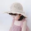 Nya sommarflickor spets hink hatt mode barn spets båge halm hatt utomhus strand kepsar barn bred brim solskydd solk hatt s145