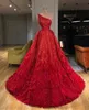 2020 Luxe rode avondjurken Eén schouder lovertjes Kant kralen een lijn prom jurk veer echt beeld op maat gemaakte gewaden de soirée