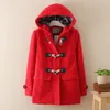 Nieuwe Herfst Winter Dames Wollen Jas Hooded Duffle Coats Lady's Classic Horn Button Overcoat Outwears Tweed Jassen C2335