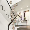 Luces colgantes de escaleras de cristal con personalidad nórdica, escalera giratoria, lámpara colgante LED minimalista moderna para apartamento, escalera, restaurante