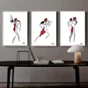 Astratta moderna Danza Coppia Wall Art Tela Pittura Nordic Minimalista Linea Disegno Arte Pittura BlackWhiteRed Poster per Ho4938005