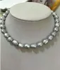 LIVRAISON GRATUITE 9-10MM naturel sud argent gris collier de perles 18''