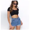 Women Ladies Sexy Short Sleeve Crop Top Elegant Plain Basic Debardeur Femme Tank Party Bodycon Bandage Stretch Vest Tee Casual T-Shirt