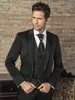 Mode Schwarz Bräutigam Smoking Kerbe Revers Trauzeuge Hochzeit 3 Stück Anzug Beliebte Männer Business Jacke Blazer (Jacke + Hose + Krawatte + Weste) 2661