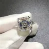 Original 925 Silver Square Ring Asscher Cut Skapat Moissanite Bröllop Engagement Cocktail Kvinnor Topaz Ringar Finger Fine Smycken