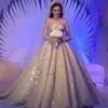 Yeni Lüks Suudi Arapça Gelinlik Dubai Kapalı Omuz Şampanya Kristal Boncuklu Gelin Törenlerinde Vestido De Novia Custom Made Gelinlik