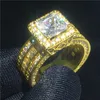 Vecalon Vintage Promise Ring 925スターリングシルバープリンセスカット3ct 5a Czステートメントウェディングバンドリング女性ブライダルジュエリー