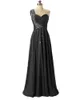 One Shoulder High Quality A-Line Long Chiffon Bridesmaid Dresses Floor-length Wedding Party Dresses Bridesmaid Gowns with Crystals