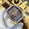 Luxury Vanguard Classic New Saratoge V45 SC DT Kina Karta Jämförande Diamant Ring Automatisk Mens Klocka Rose Gold Brown Leather Hello_Watch