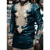 جديد 2019 أزياء الرجال الأفريقي تي شيرت الغنية بازان طباعة قمم قميص اللباس طويل الأكمام لفساتين الأفارقة رجل عارضة الملابس