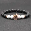 Lava Kraal Armband Wit Turquoise Stenen Armband Mannen Sieraden Vrouwen CZ Zirkoon Kroon Charm Natuursteen Armband