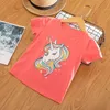 Neonate Unicorn T-shirt solido del fumetto breve lettera manica Pullover bambini casuale ragazze del fumetto della ragazza dei vestiti del bambini 2-6T 07