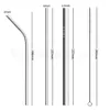 Reusable Stainless Steel Straw Set Straight Bent Straw Cleaning Brush 5PCS Metal Smoothies Drinking Straws Set TTA776