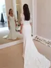 Einfache Vintage-Spitze-Meerjungfrau-Hochzeitskleider, appliziert, transparent, halbe Ärmel, Schleife, Gürtel, Sweep-Zug, Braut-Hochzeitskleider, günstig
