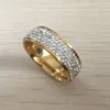 Tamanho completo 5 row clear crystal aço inoxidável anéis de casamento moda jóias feitas com genuíno cz cristais para as mulheres