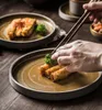 Japońskie sztućce szorstki ceramiczny stek płyta, talerz śniadaniowy, miska ryżowa