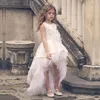 Flower White Feather Sleeveless Fashion Tiered Tutu Girls Pageant Gowns Gorgeous Puffy Hi Lo Prom Summer Dresses