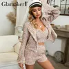 Glamaker Lurex Tweed Short Blazer Casaco Mulheres Outono Três Pedaço Escritório Blazer Elegante Inverno Flare Manga Sexy Jaqueta Outwear CJ191201