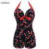 2017 NWT Hot Sexy Badkläder Kvinnor Vintage Style One Piece Dot Swimwear Print Bow Knot Sweetheart Swimsuit Strappy Plus Size M ~ 4XL