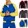 2020 Men's Tracksuit Sport Zip Up Patchwork Imprimir Sudadera masculina + Pantalones Traje de 2 piezas Sudaderas con capucha para hombre Sweatpants Sportswear Conjuntos