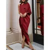 hirigin Autumn Oneshoulder Indian Saree Evening party Dress Batwing Long Sleeve Ribbon Around The neck Elegant Women Robe Y2001025689746