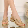 Hot Sale Fashion Women's Flat Sandals Rhinestone Decorated Summer Shoes Diamond Lady's Plus Size Euro 34~44 Beach Shoes