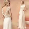 Robes de soirée longues 2016 mariée princesse banquet dentelle mousseline de soie robe de bal déesse grecque élégante fleur dos nu, plus la taille formelle Dr308R