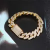 Bracciali da uomo con fibbia a scatola in zircone pieno placcato in oro reale 18 carati 20 mm con retro solido Daikin catena cubana ghiacciata