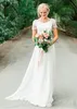 Beading Beach Boho Chiffon Wedding Dresses 2020 V Neck Garden Country Bridal Gowns Cheap Short Sleeves Vestidos De Novia
